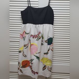 Zara Black Bodice White Fruit-Print Spaghetti-Strap Dress